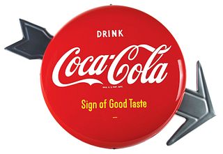 DRINK COCA-COLA "SIGN OF GOOD TASTE" ARROW BUTTON SIGN.