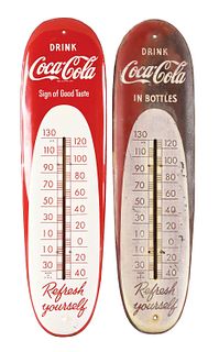 LOT OF 2: COCA-COLA CIGAR-SHAPED THERMOMETERS.