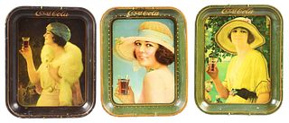 LOT OF 3: TIN LITHOGRAPH COCA-COLA TRAYS.