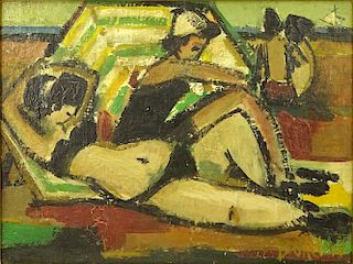Germain Bonel, French (1913-2002) Oil on masonite "Baigneuses" Signed lower right and dated '60.