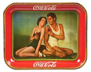RARE 1934 JOHNNY WEISSMULLER COCA-COLA SERVING TRAY.