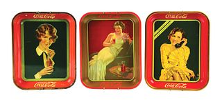 LOT OF 3: COCA-COLA TIN LITHOGRAPH TRAYS.