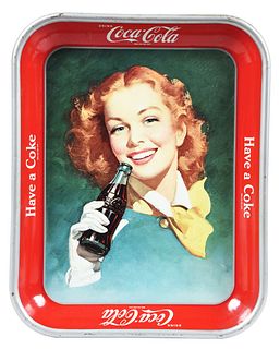 1953 COCA-COLA SCREENED BACKGROUND SERVING TRAY.