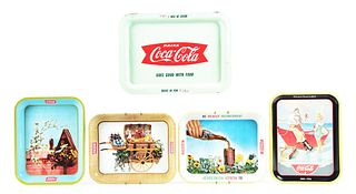 LOT OF 5: TIN LITHOGRAPH COCA-COLA TRAYS.