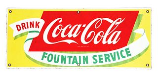 SINGLE-SIDED PORCELAIN "DRINK COCA-COLA FOUNTAIN SERVICE" SIGN.