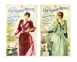 LOT OF 2: OLD VIRGINIA CHEROOTS CARDBOARD LITHOGRAPH ADVERTISEMENTS.
