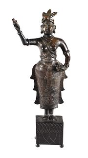 CIGARS AND TOBACCO BRONZE INDIAN GODDESS STATUE.