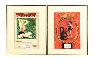 LOT OF 2: FRAMED HAROLDS CLUB PAPER LITHOGRAPH CALENDARS.