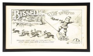 BISSESL'S "CYCO" CARPET SWEEPERS FRAMED ADVERTISEMENT.