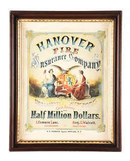 HANOVER FIRE INSURANCE CO. PAPER LITHOGRAPH ADVERTISEMENT.