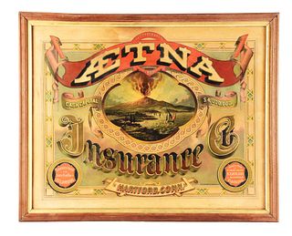 FRAMED PAPER LITHOGRAPH AETNA INSURANCE CO. ADVERTISEMENT.