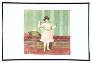 FRAMED VICTORIAN "TARGET HEART" FENCING LADY PRINTED PILLOW COVER.