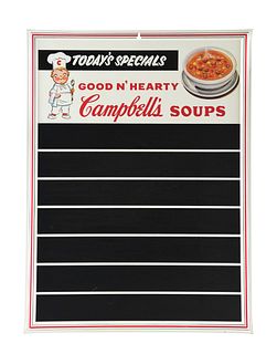 FRAMED CAMPBELL'S SOUPS PAINTED METAL SIGN.