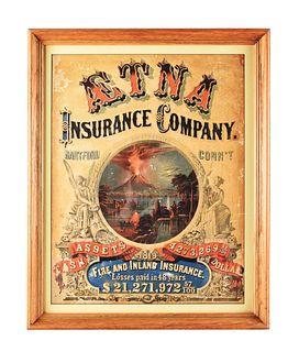 FRAMED PAPER LITHOGRAPH AETNA INSURANCE COMPANY ADVERTISEMENT.