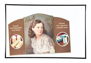 POND'S COSMETIC CREAMS FRAMED TRIFOLD COUNTER ADVERTISEMENT.