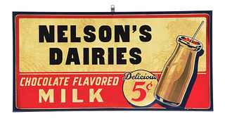 5¢ NELSON'S DAIRIES DELICIOUS CHOCOLATE MILK SIGN.