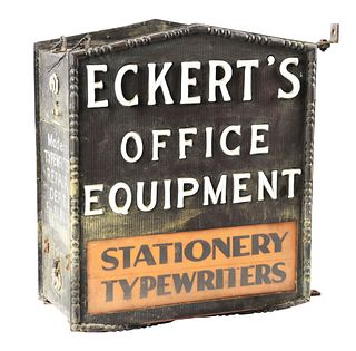 EXTREMELY EARLY DOUBLE-SIDED TRADE SIGN FOR ECKERT'S OFFICE EQUIPMENT.