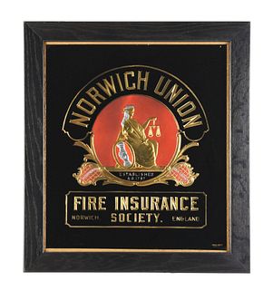 NORWICH UNION FIRE INSURANCE SOCIETY REVERSE PAINTED GLASS SIGN.
