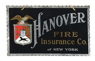 REVERSE PAINTED GLASS HANOVER FIRE INSURANCE CO. SIGN.