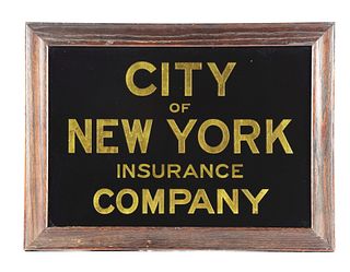 REVERSE PAINTED GLASS CITY OF NEW YORK INSURANCE COMPANY SIGN.