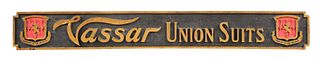 BRASS COUNTER SIGN FOR VASSAR UNION SUITS.