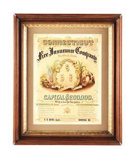 FRAMED PAPER LITHOGRAPH CONNECTICUT FIRE INSURANCE CO. ADVERTISEMENT.