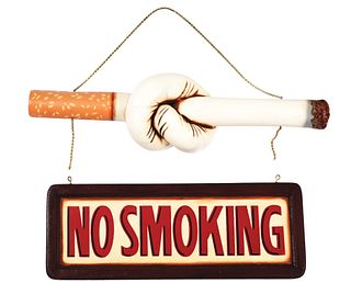 LOT OF 2: NO SMOKING SIGN AND KNOTTED CIGARETTE.