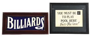 LOT OF 2: BILLIARDS SIGNS.