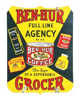 DOUBLE-SIDED PORCELAIN BEN-HUR COFFEE SIGN.
