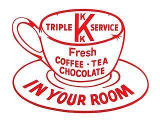 DOUBLE-SIDED PORCELAIN TRIPLE K COFFEE SIGN.