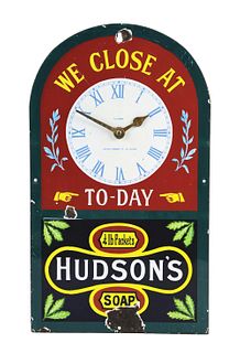 EXTREMELY RARE HUDSON'S SOAP SINGLE-SIDED PORCELAIN SIGN.