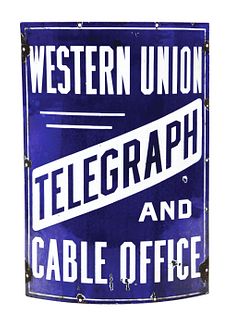 CURVED PORCELAIN WESTERN UNION SIGN.