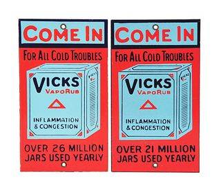 LOT OF 2: VICKS VAPORUB PORCELAIN DOOR PUSHES.