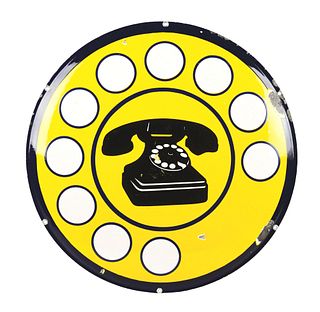 CONVEX TELEPHONE DIAL PORCELAIN SIGN.