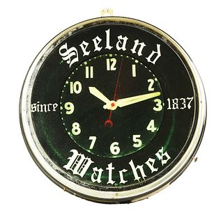 GLOW DIAL NEON CLOCK ADVERTISING SEELAND WATCHES.