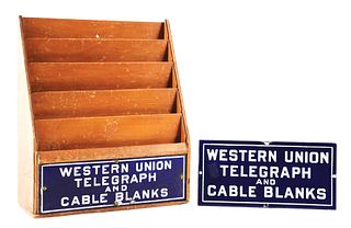 WESTERN UNION DISPLAY BOX WITH PORCELAIN SIGN.