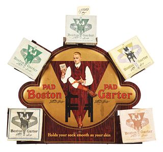 DIE-CUT TIN ADVERTISING DISPLAY FOR BOSTON GARTER.