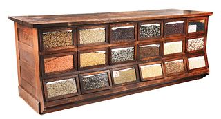FULL-SIZE COUNTRY STORE SEED COUNTER.