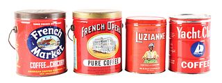 LOT OF 4: MISCELLANEOUS LOT OF FOUR TIN LITHOGRAPH COFFEE TINS.