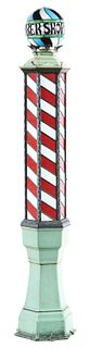 VERY RARE FLOOR MODEL BARBER POLE WITH STAINED GLASS PANELS.