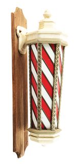 EXCELLENT WALL-MOUNT STAINED GLASS BARBER POLE.