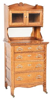 BEAUTIFUL FOUR-DRAWER BARBER SHOP CABINET.
