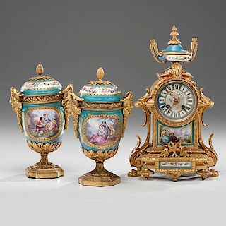 G. Philippe Louis XIV-style Clock Garniture 