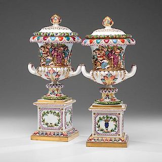 Capodimonte-style Urns with Scenes from Antiquity 