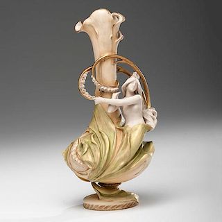 Bohemian Teplitz Amphora Porcelain Figural Vase 