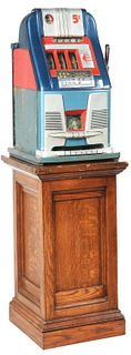 5¢ MILLS BLUE-BELL SLOT MACHINE WITH STAND.