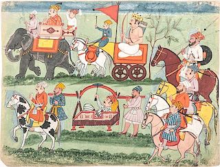 Indian Miniature Painting of a Royal Procession  