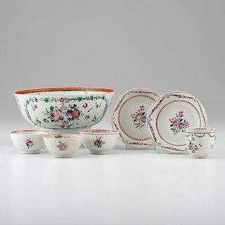 Famille Rose Bowl and Saucers, Plus 