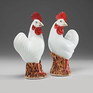 Chinese Export Porcelain Rooster Figures 