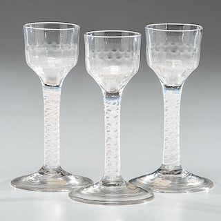 Blown Glass Cordial Glasses with Ribbon Stems 